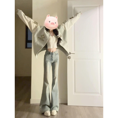 美式高腰喇叭牛仔裤女秋冬季加绒