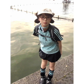 修身 t恤女夏季 显瘦多巴胺撞色插肩辣妹上衣 复古甜酷正肩短袖 美式