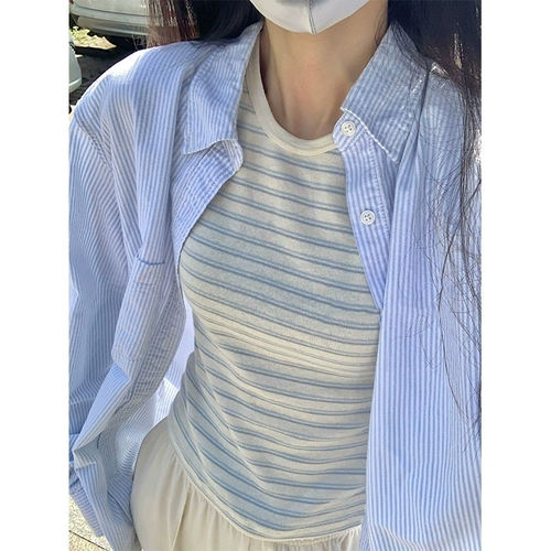 Синяя осенняя рубашка, куртка, французский стиль