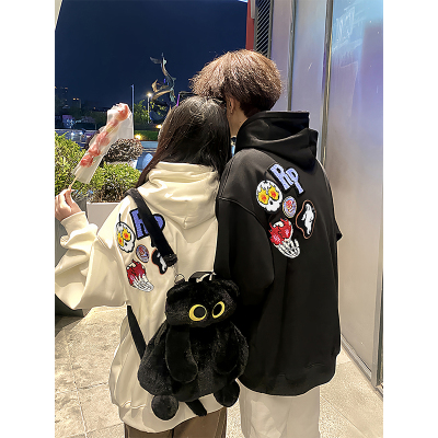 美式oversize高街刺绣连帽卫衣女