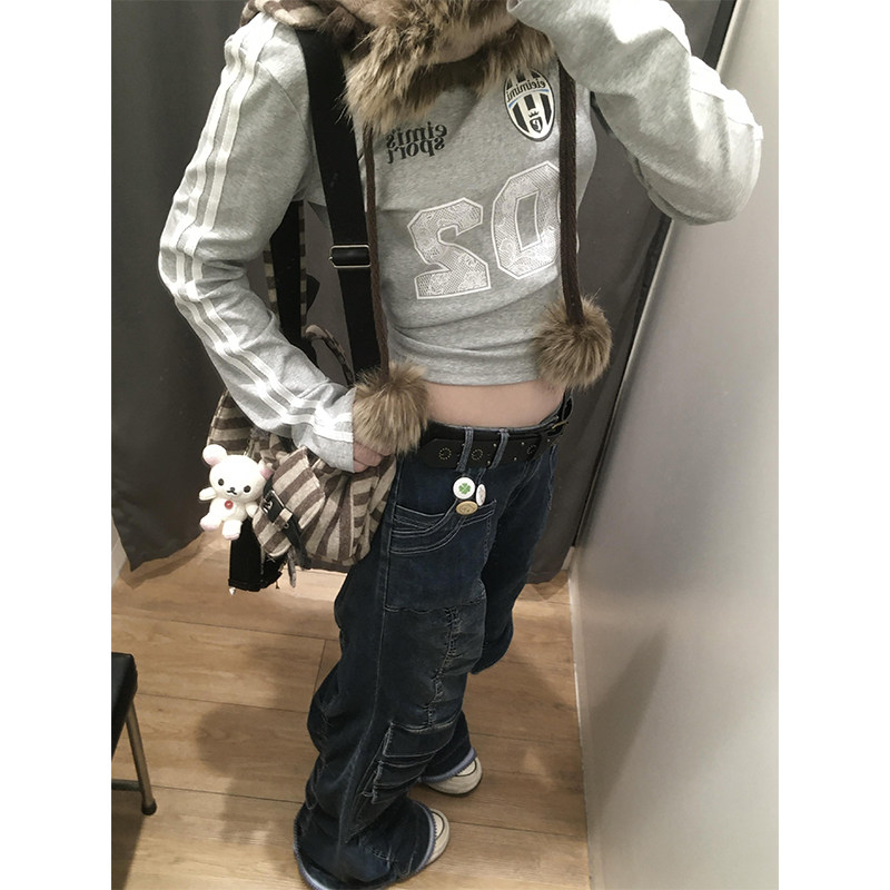 美式复古辣妹球衣风长袖t恤女秋