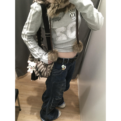 美式复古辣妹球衣风长袖t恤女秋