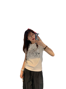 手绘线条小狗白色正肩短袖t恤女