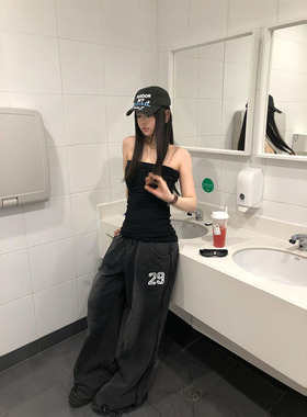 美式高街辣妹黑色抹胸背心女夏收腰修身内搭外穿纯欲性感无袖上衣