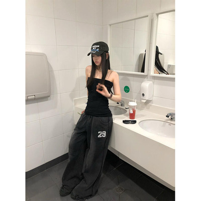 美式高街辣妹黑色抹胸背心女夏季