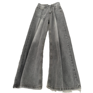 美式高街灰色阔腿牛仔裤女春秋2025新款垂感宽松直筒慵懒拖地裤子