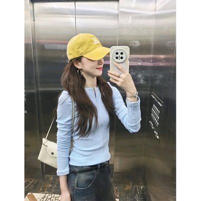 韩系半拉链设计感长袖t恤女秋季