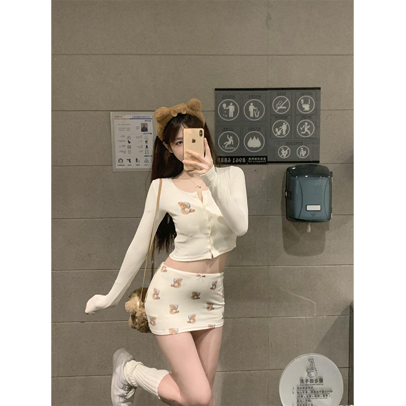 韩系减龄小熊开衫长袖t恤女春秋