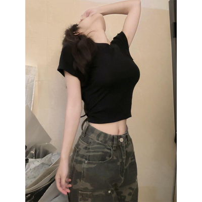 基础简约圆领正肩短袖t恤女黑色