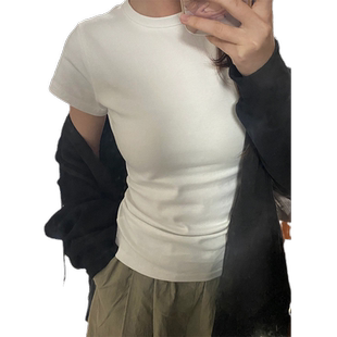 美式白色t恤女正肩短袖2025年新款显瘦修身纯棉打底紧身辣妹上衣