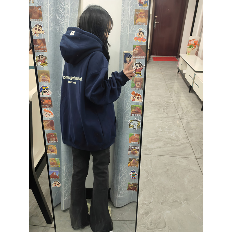 美式加绒加厚oversize卫衣女秋冬