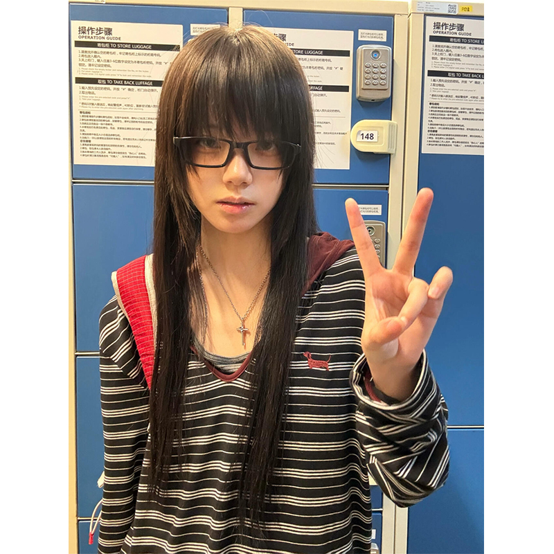 复古条纹撞色连帽罩衫长袖t恤女