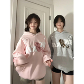 美式 复古豹纹星星贴布连帽卫衣女秋冬新款 设计感小众宽松情侣外套