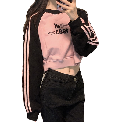 美式甜酷短款圆领卫衣女小个子