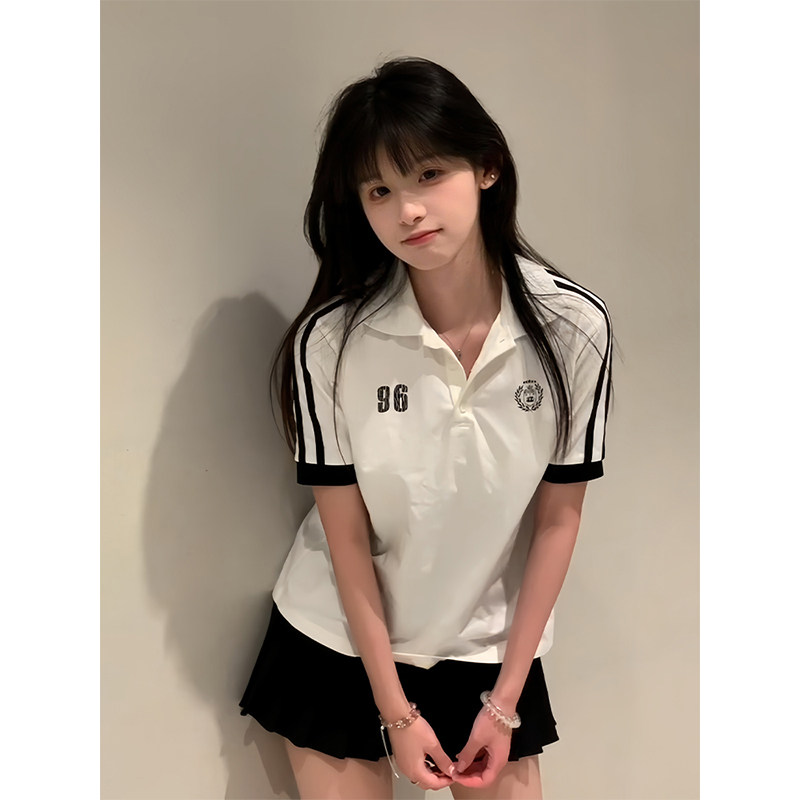 美式正肩polo衫短袖t恤女夏2025图片