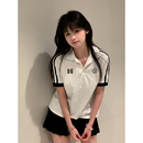 运动学院风翻领宽松百搭上衣 美式 正肩polo衫 短袖 t恤女夏2025新款