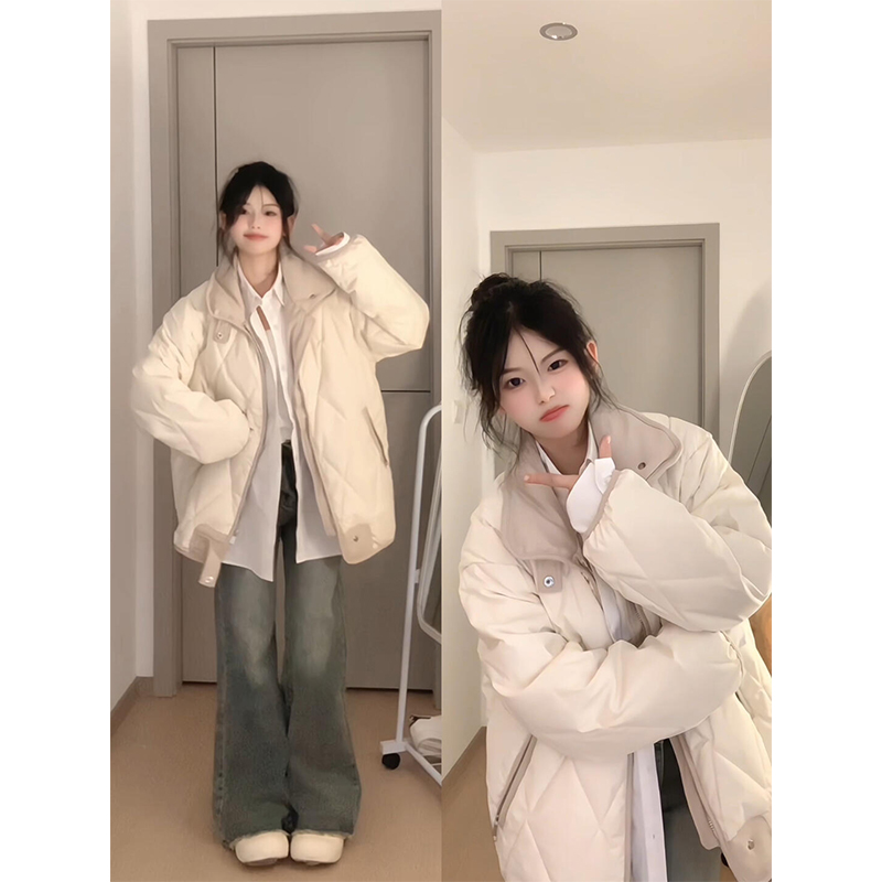 韩系菱格羽绒棉服女冬季2024新款