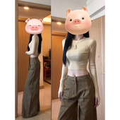 显瘦内搭紧身短款 螺纹正肩修身 t恤女春秋2025新款 长袖 上衣 打底衫