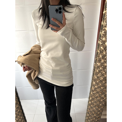 正肩长袖德绒打底衫T恤女秋冬