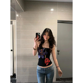 美式 海岛辣妹抹胸吊带背心女夏热带花朵印花纯欲性感内搭外穿上衣