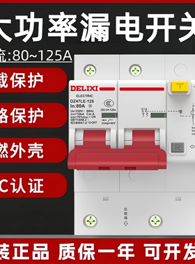 德力西漏电保护器DZ47LE-125A家用100安2P空气开关大功率断路器4P