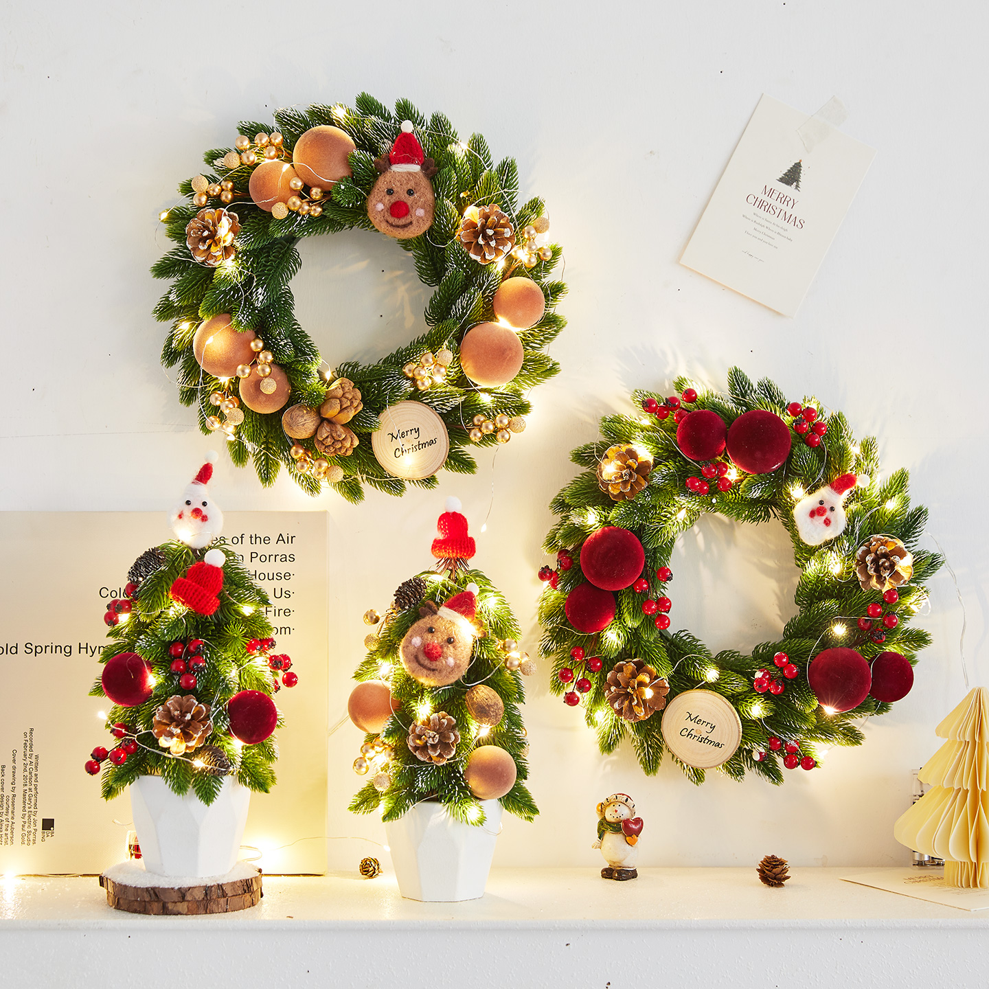 圣诞树圣诞花环小树桌面摆件