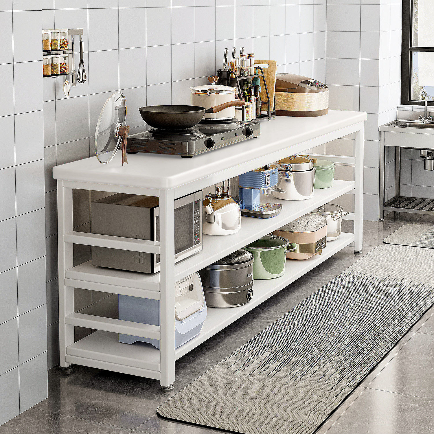 厨房置物架多功能切菜桌子工作台落地多层微波炉锅具收纳架窄边柜,厨房/烹饪用具,厨房置物架/置物柜/角架,淘宝优惠券,粉丝福利购,淘宝优惠卷