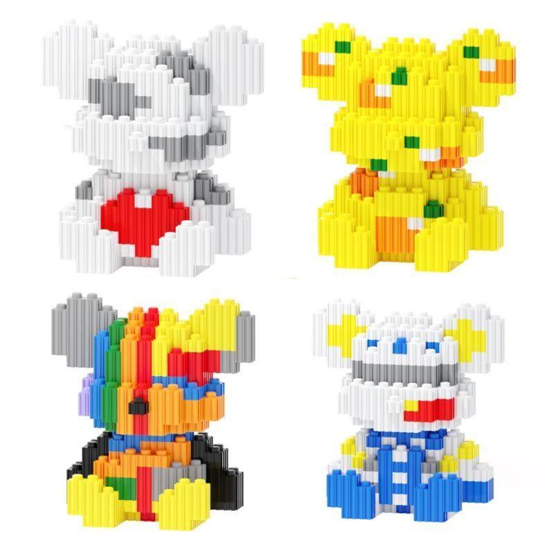 港比熊小颗粒积木塑料男孩拼插小颗粒动物模型串联儿童玩具拼接