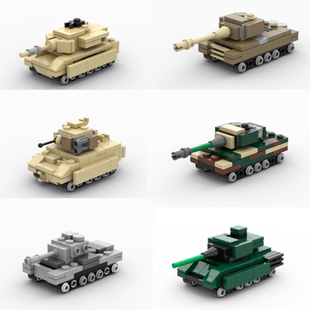 军事二战坦克积木虎式苏式T-14美式M1装甲车模型拼装玩具摆件