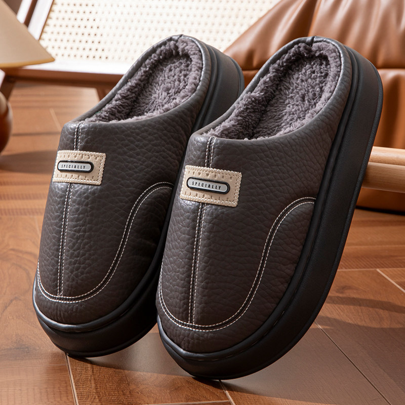2025冬季新款男士棉拖鞋大码家居用室内防滑防水保暖棉鞋加绒厚底