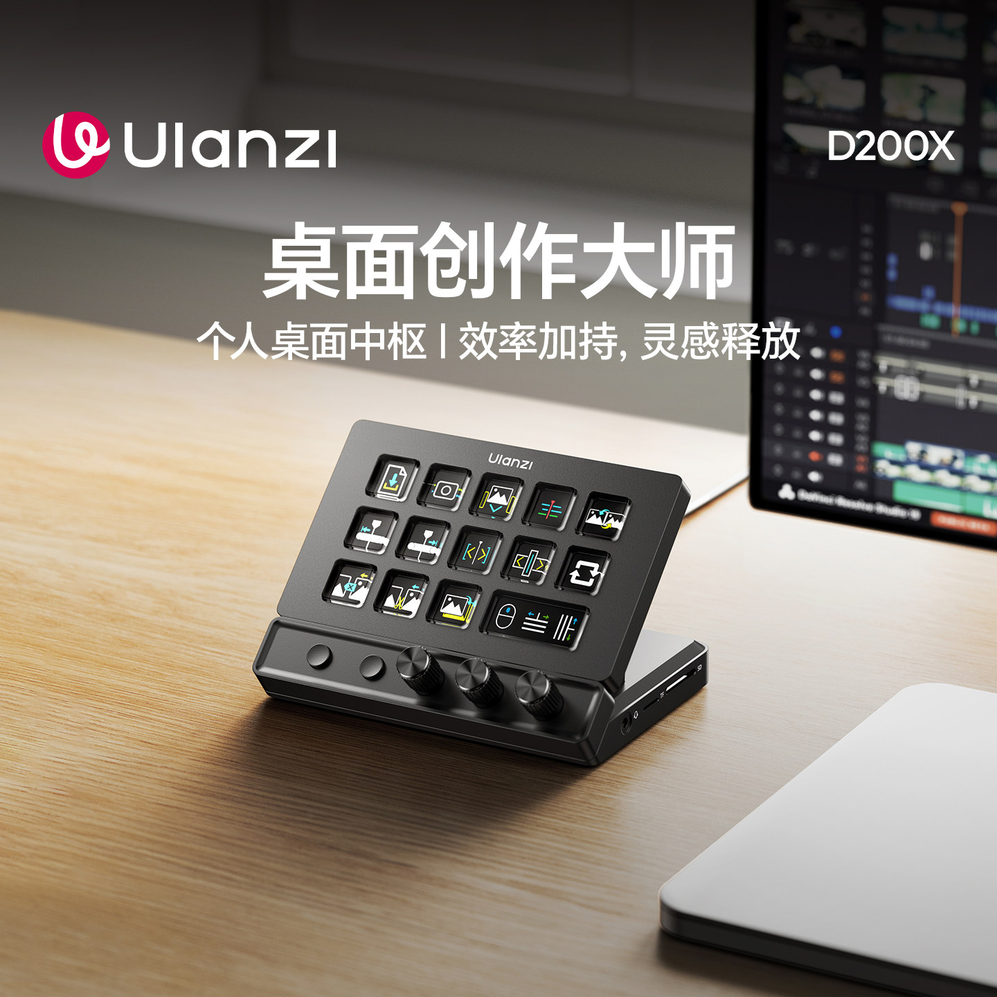 Ulanzi优篮子D200X自定义宏键盘StreamDeck桌面视频直播控制台旋钮按键剪辑助手电脑游戏可编程快捷小键盘