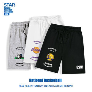 美式潮牌篮球湖人勇士球裤短裤男夏季新款百搭宽松直筒运动五分裤