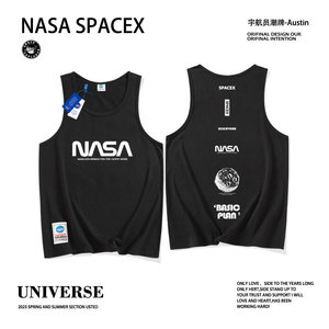 NASA官方旗舰店潮牌宽松坎肩T恤夏季圆领嘻哈潮流百搭无袖背心男