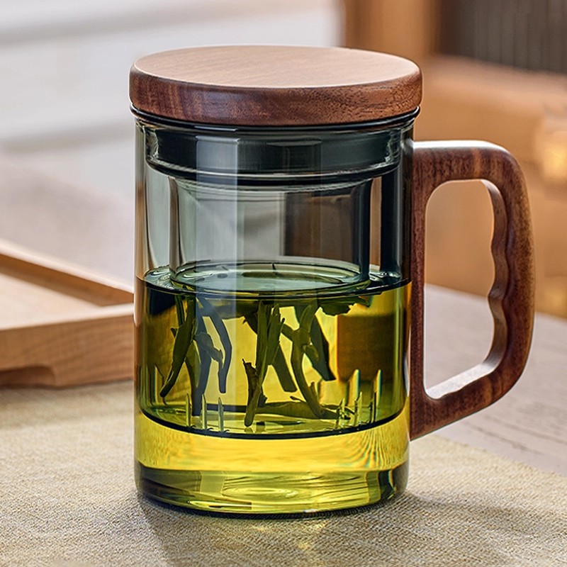 忆壶茶玻璃茶杯耐热茶水分离泡茶杯大容量喝茶杯办公室男女绿茶杯