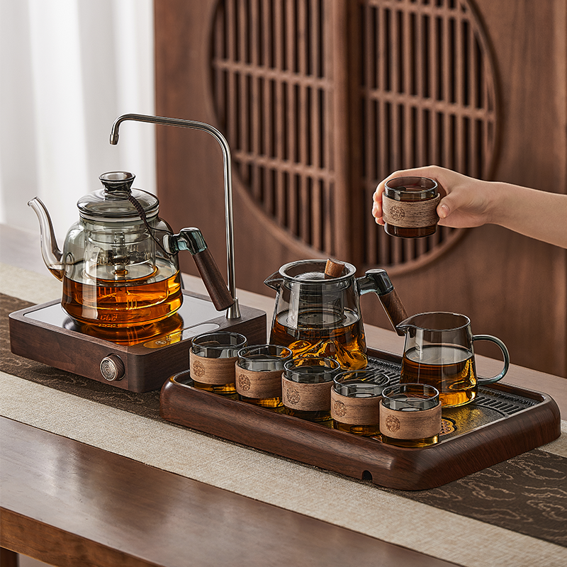 忆壶茶玻璃煮茶壶电陶炉套装家用自动上水蒸煮茶器带茶盘茶杯茶具