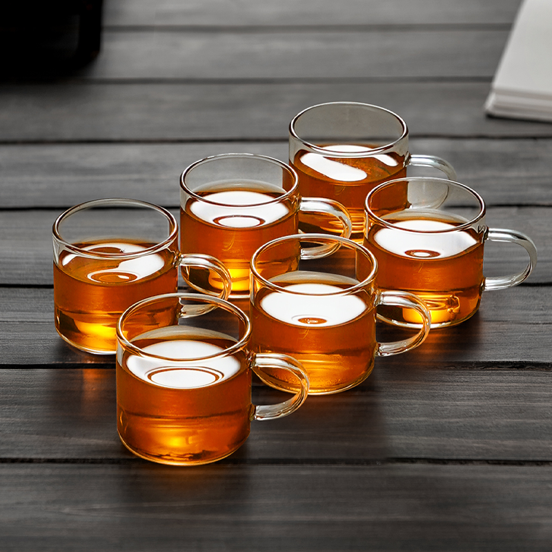 玻璃茶杯小杯子加厚耐热品茗杯带把小花茶杯子6只透明功夫茶具