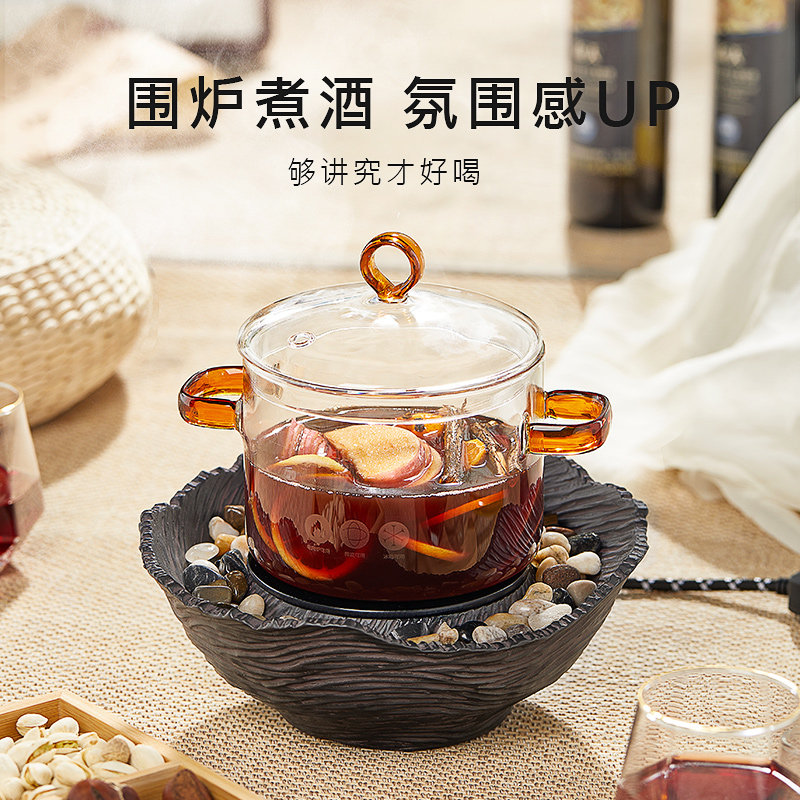 电热红酒锅玻璃炖锅明火加热围炉煮酒煲汤透明煮锅电陶炉泡面锅