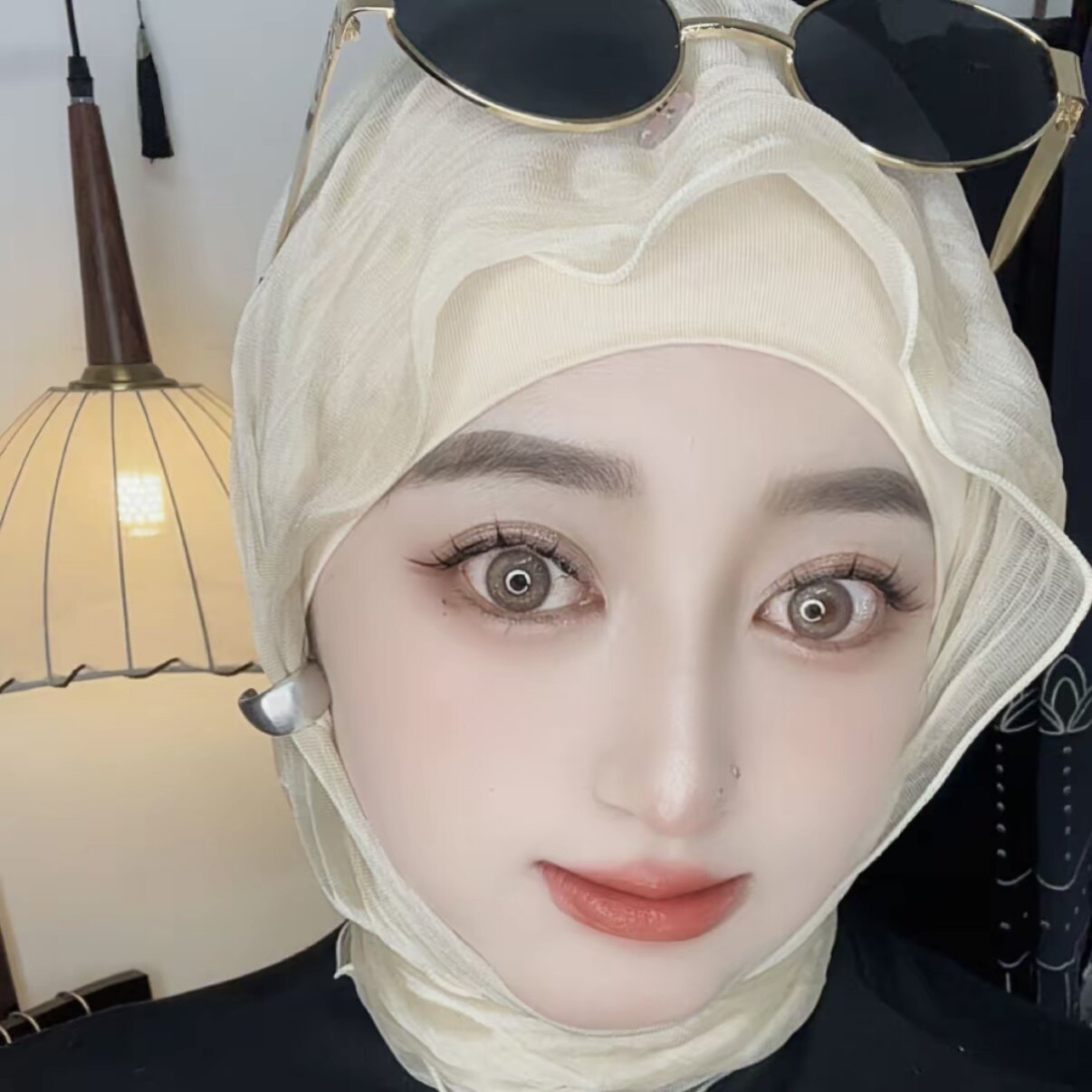 夏季韩版浅米色包头防晒纱巾女