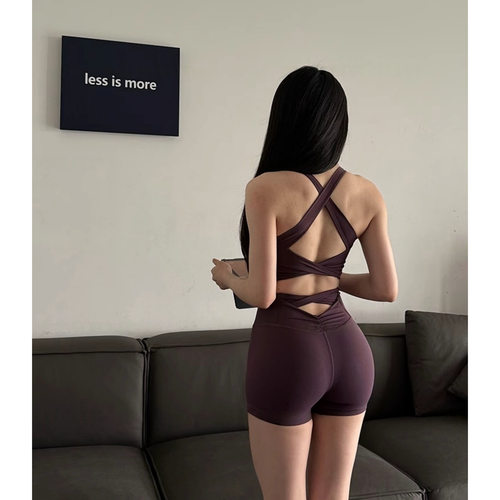 美背瑜伽服套装中强度运动内衣交叉普拉提文胸提臀三分健身裤