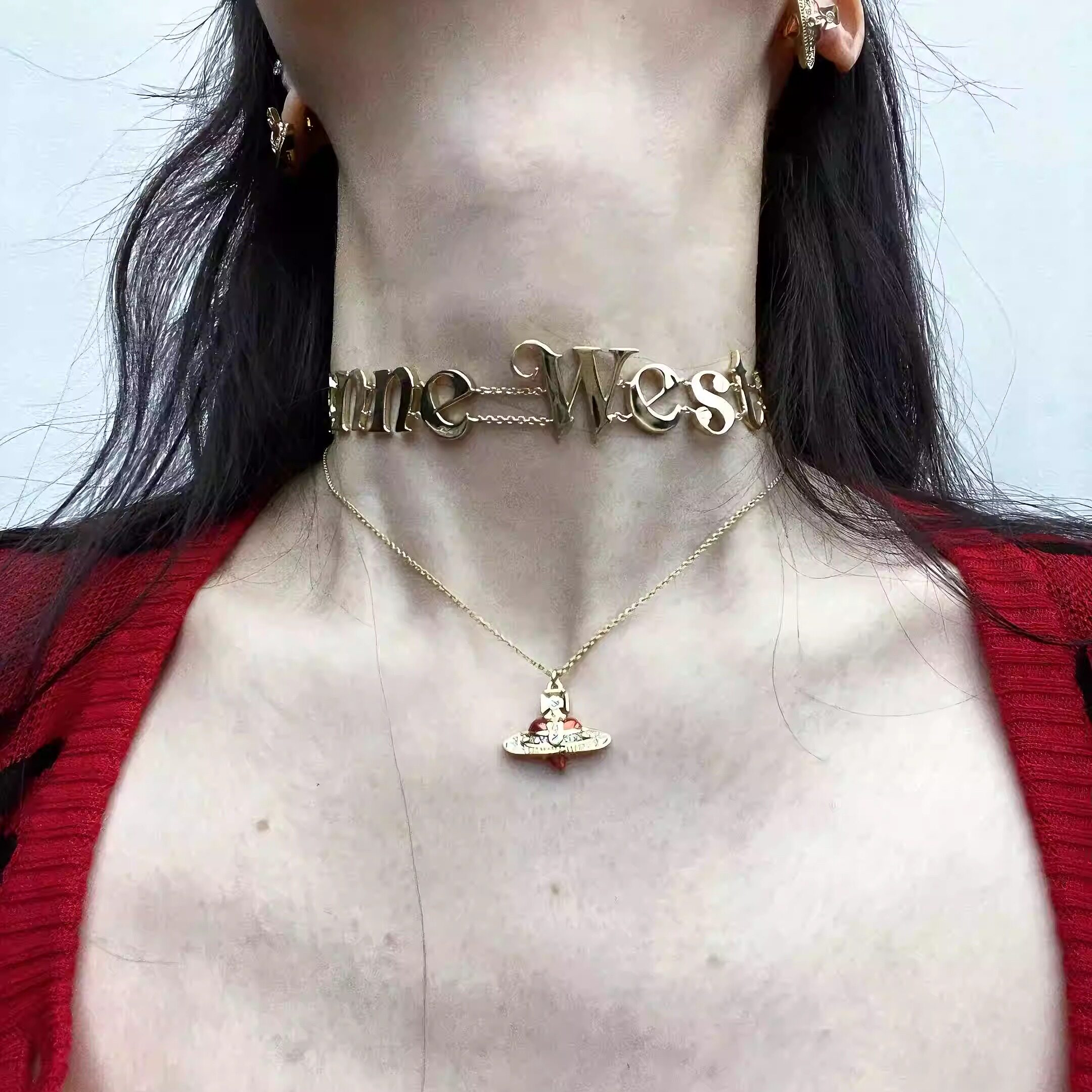 土星辣妹小众奢choker金属字母