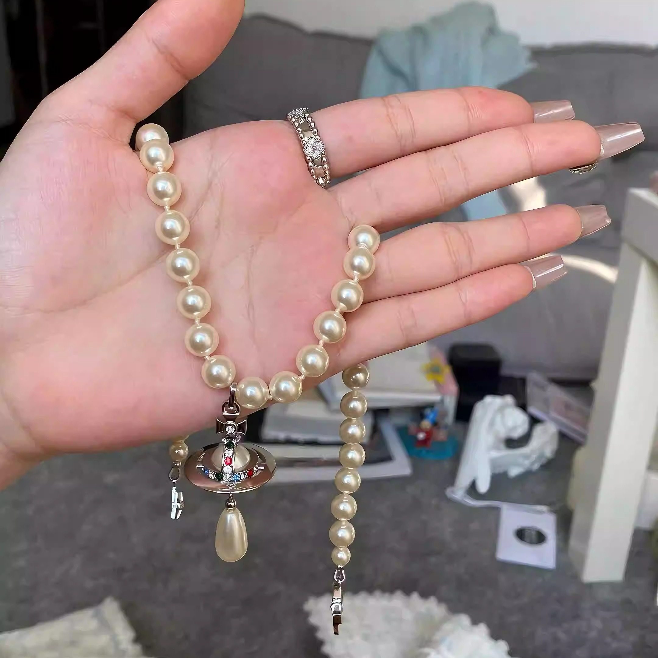 高级财阀千金水滴土星项链