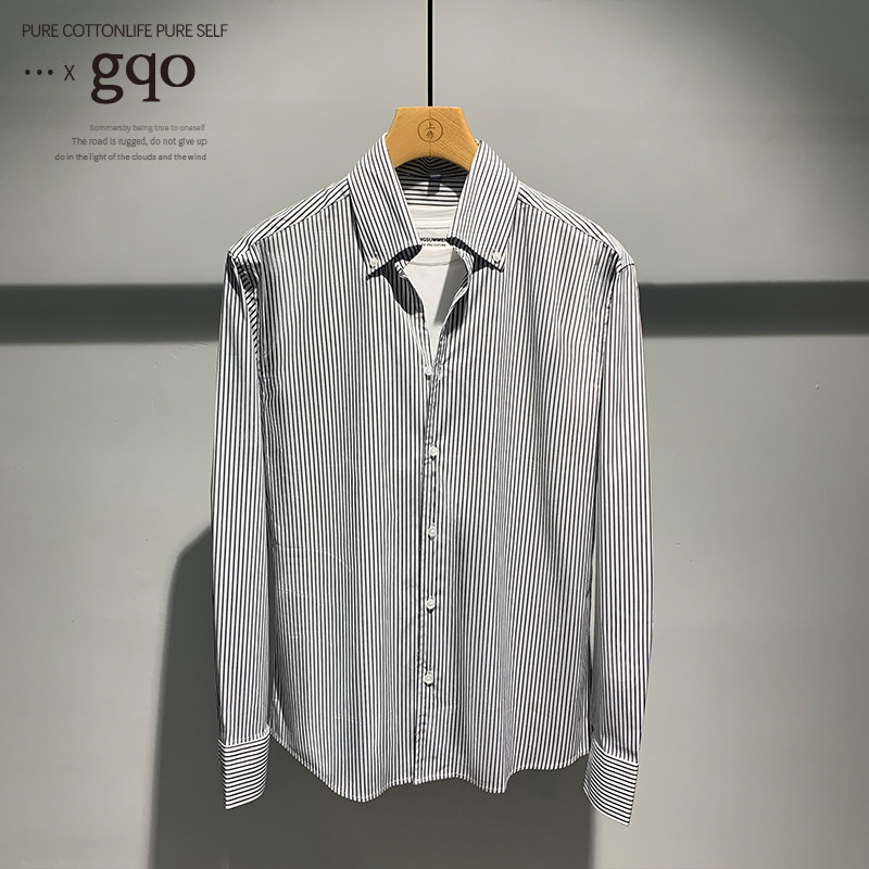 GQO STRIPED SHIRT MENS HIGH-END SENSE LIGHT LUXURY CASUAL BUSINESS PROFESSIONAL SLIM LONG-SLEEVED SHIRT KOREAN VERSION IS FASHIONABLE AND HANDSOME