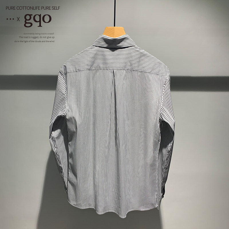 GQO STRIPED SHIRT MENS HIGH-END SENSE LIGHT LUXURY CASUAL BUSINESS PROFESSIONAL SLIM LONG-SLEEVED SHIRT KOREAN VERSION IS FASHIONABLE AND HANDSOME