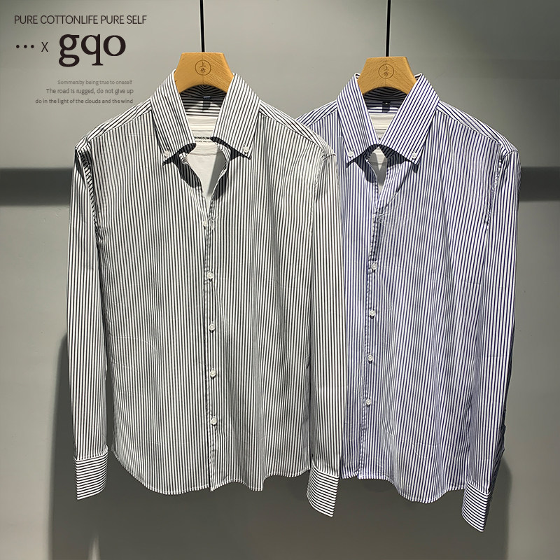 GQO STRIPED SHIRT MENS HIGH-END SENSE LIGHT LUXURY CASUAL BUSINESS PROFESSIONAL SLIM LONG-SLEEVED SHIRT KOREAN VERSION IS FASHIONABLE AND HANDSOME