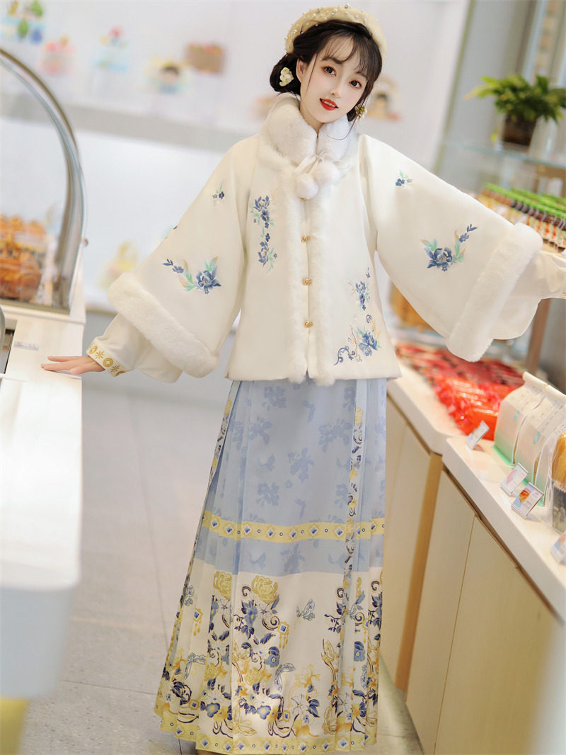 LANTING 원래 명나라 HANFU 여성 2024 새로운 가을 겨울 말 얼굴 스커트 정장 매일 향상된 슈퍼 요정 고대 의상