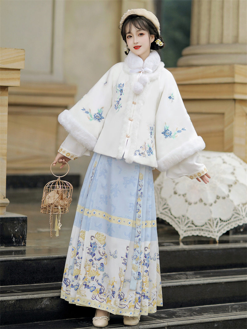 LANTING 원래 명나라 HANFU 여성 2024 새로운 가을 겨울 말 얼굴 스커트 정장 매일 향상된 슈퍼 요정 고대 의상