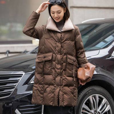 浙江嘉兴平湖耀炜制衣羽绒厂家直销女冬季鹅绒羽绒服双面穿轻薄型