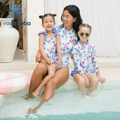 vodabeba亲子款泳衣长袖长裤防晒女童泳装套装速干女士保守夏季
