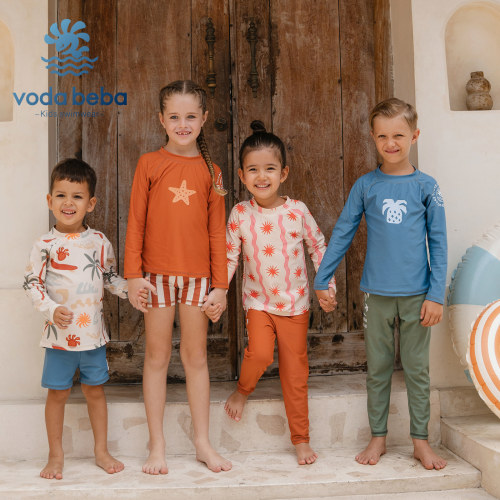 vodabeba 北欧风儿童泳衣裤男女童分体长袖长裤防晒速干儿童泳裤