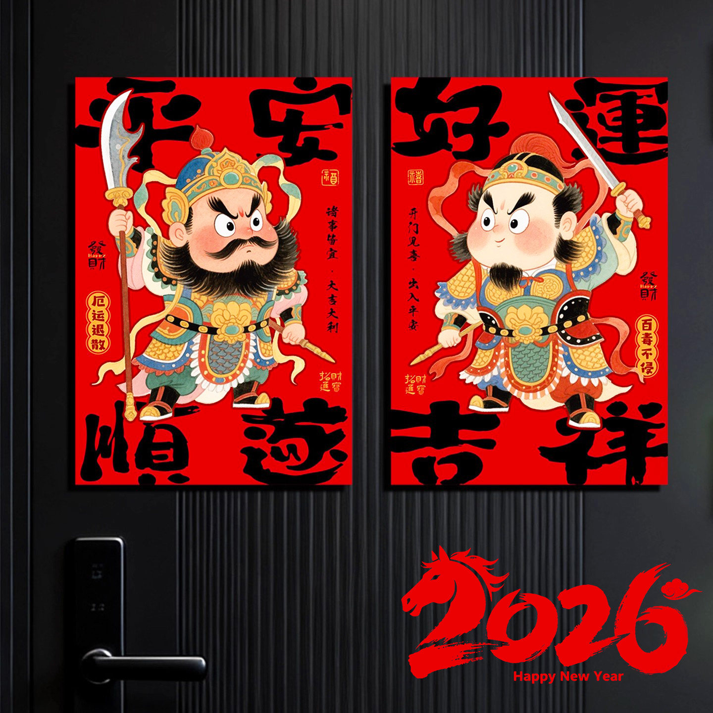 2026马年新年门神磁吸门贴福字入户门卡通对贴春节氛围场景装饰品,节庆用品/礼品,门神,淘宝优惠券,粉丝福利购,淘宝优惠卷
